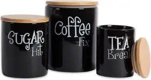 DII Black Coffee/Sugar/Tea Ceramic Canister (Set of 3)