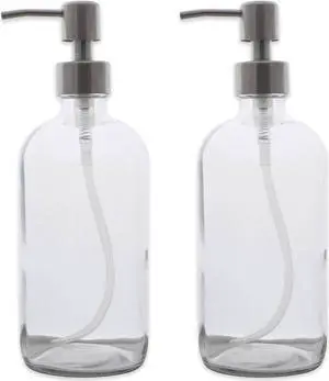 DII 2-Piece 16oz Clear Glass Bottle Set With Stainless Pump Tops