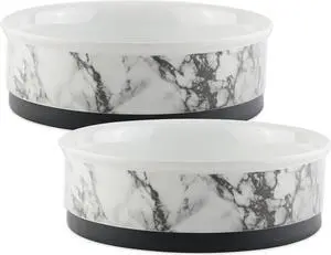DII Pet Bowl White Marble Medium 6dx2h (Set of 2)