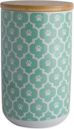 DII Aqua Paw Lattice Print Ceramic Treat Canister