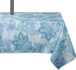 DII Blue Watercolor Paisley Print Outdoor Tablecloth With Zipper