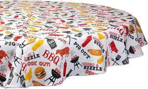 DII Bbq Fun Print Outdoor Tablecloth With Zipper 60 Round