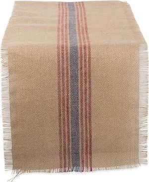 DII French Blue / Barn Red Middle Stripe Burlap Table Runner