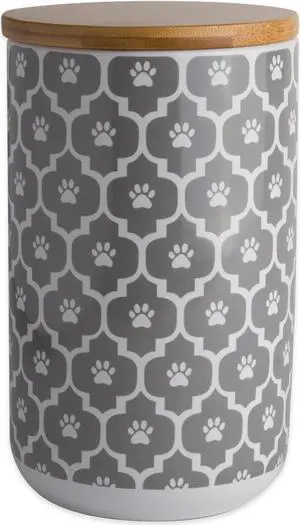 DII Gray Paw Lattice Print Ceramic Treat Canister