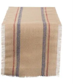 DII French Blue / Barn Red Double Border Burlap Table Runner