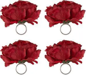 DII Peony Napkin Ring (Set of 4) Deep Red