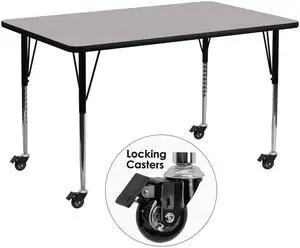 Flash Furniture Mobile 30 by 72-Inch Rectangular Activity Table with Grey Thermal Fused Laminate Top and Standard Height Adjustable Legs