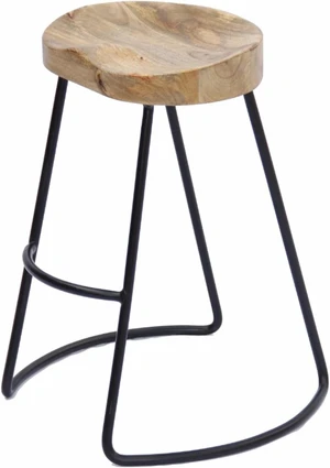 Wooden Saddle Seat Barstool with Tubular Metal Base, Small, Brown and Black Wooden Saddle Seat Barstool with Tubular Metal Base, Small, Brown and Black