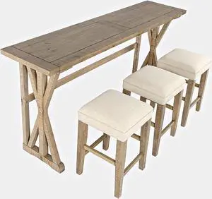 Carlyle Crossing Modern Rustic Solid Wood Pine Counter Height Sofa Table Set with Three Stools