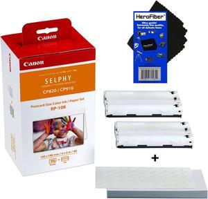 Canon RP-108 High-Capacity Color Ink/Paper Set includes 108 Ink Paper Sheets + 2 Ink Toners for SELPHY CP1300, CP1200, CP1000, CP910 & CP820 Printers + HeroFiber Ultra Gentle Cleaning Cloth