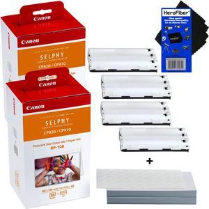 Canon RP-108 High-Capacity Color Ink/Paper Set includes 216 Ink Paper Sheets + 4 Ink Toners for SELPHY CP1300, CP1200, CP1000, CP910 & CP820 Printers + HeroFiber Ultra Gentle Cleaning Cloth