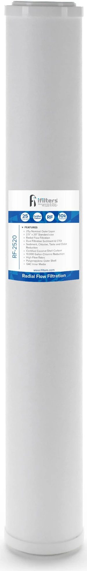 iFilters RF-2520 Dual Purpose Radial Flow Cartridge Sediment & Carbon, SDP-2520 RFC-20 RFC20 comparable - 2.5" x 20" iFilters RF-2520 Dual Purpose Radial Flow Cartridge Sediment & Carbon, SDP-2520 RFC-20 RFC20 comparable - 2.5" x 20"