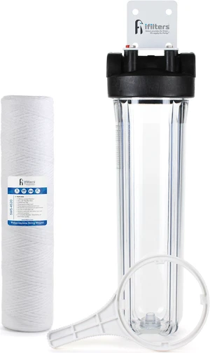 Whole House Sediment & Rust Complete Filtration System with Clear Housing 20" - 1" Ports Whole House Sediment & Rust Complete Filtration System with Clear Housing 20" - 1" Ports