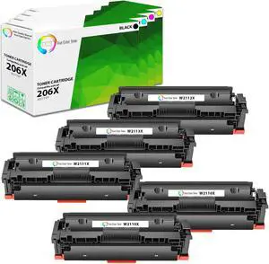 True Color Toner 206X Toner Cartridge 5 Pack - Premium Compatible Replacement for HP 206X W2110X W2111X W2112X W2113X High Yield Works With HP Color LaserJet Pro M255dw M282