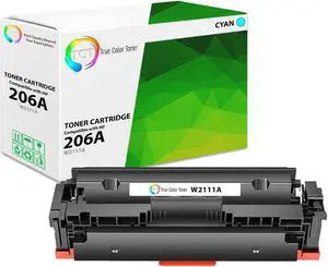 True Color Toner 206A Cyan Toner Cartridge - Premium Compatible Replacement for HP 206A W2111A Works With HP Color LaserJet Pro M255dw M282 283fdw 283fdw