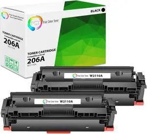True Color Toner 206A Black Toner Cartridge 2 Pack - Premium Compatible Replacement for HP 206A W2110A Black Works With HP Color LaserJet Pro M255dw M282 283fdw 283fdw