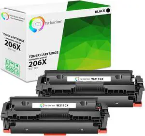 True Color Toner 206X Black Toner Cartridge 2 Pack - Premium Compatible Replacement for HP 206X W2110X Black High Yield Works With HP Color LaserJet Pro M255dw M282