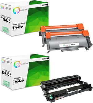 True Color Toner TN420 Toner Cartridge 2 Pack and DR420 Drum Unit - Premium Compatible Replacements for Brother HL-2230 2280 MFC-7360 7460 7860 DCP-7060 7065 7070
