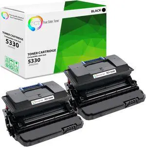 True Color Toner 5330 Toner Cartridge 2 Pack - Premium Compatible Replacement for Dell 330-2045 (HW307) Black High Yield Works With Dell 5330 5330dn Printers (20,000 Pages)