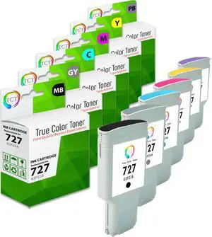 TCT 727 Ink Cartridge 6 Pack - Premium Compatible Replacement for HP 727 High Yield Works With HP DesignJet T920 T930 T1500 T1530