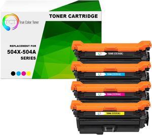 True Color Toner 504X 504A Toner Cartridge 4 Pack - Premium Compatible Replacement for HP 504X 504A CE250X CE251A CE252A CE253A Works With HP Color LaserJet CP3525X