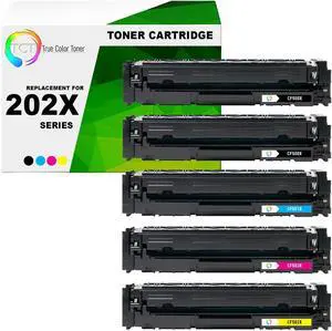 True Color Toner 202X Toner Cartridge 5 Pack - Premium Compatible Replacement for HP 202X CF500X CF501X CF502X CF503X High Yield Works With HP Color LaserJet Pro MFP M280NW M254DW
