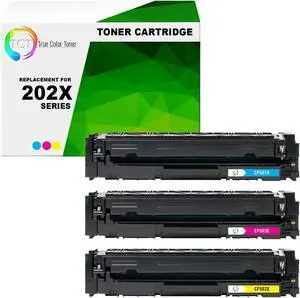 True Color Toner 202X Color Toner Cartridge 3 Pack - Premium Compatible Replacement for HP 202X CF501X CF502X CF503X High Yield Works With HP Color LaserJet Pro MFP M280NW M254DW M281FDW