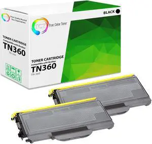 True Color Toner TN360 Toner Cartridge 2 Pack - Premium Compatible Replacement for Brother TN-360 TN360 Black Works With Brother HL-2140 2150N 2170W DCP-7030 7045N MFC-7320 7345N 7450 7840W