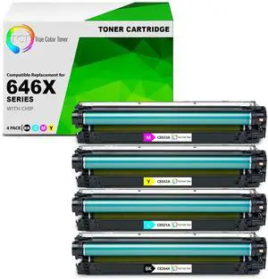 True Color Toner 646X 646A Toner Cartridge 4 Pack - Premium Compatible Replacement for HP 646X 646A CE264X CF031A CF032A CF033A High Yield Works With HP Color LaserJet CM4540 MFP  -BK C M Y