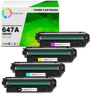 True Color Toner 647A 648A Toner Cartridge 4 Pack - Premium Compatible Replacement for HP 647A 648A CE260A CE261A CE262A CE263A Works With HP Color LaserJet CP4520 CP4025 CP4525