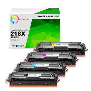 TCT 218X Toner Cartridge 4 Pack - Premium Compatible Replacement WITH CHIP Works With HP LaserJet Pro 3201, MFP 3301 Printers (Black Cyan Magenta Yellow) - not compatible with "-e" suffix printers"