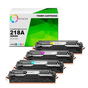 TCT 218A Toner Cartridge 4 Pack - Premium Compatible Replacement WITH CHIP Works With HP LaserJet Pro 3201, MFP 3301 Printers (Black Cyan Magenta Yellow) - not compatible with "-e" suffix printers"