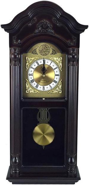 Bedford Clock Collection 25.5" Antique Mahogany Cherry Oak Chiming Wall Clock with Roman Numerals
