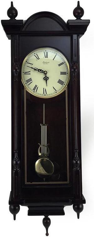 Bedford Clock Collection 31" Antique Mahogany Cherry Oak Chiming Wall Clock with Roman Numerals