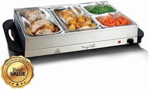 MegaChef MC-9003C Buffet Server & Food Warmer with 4 Removable Sectional Trays, Heated Warming Tray & Removable Tray Frame