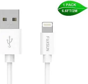Foxsun AM001006 iPhone Charging Cable 6.6 FT/2M Lightning Cable for iPhone 7/7Plus/6/6Plus/6S/6S Plus/5/5S/5C/SE, iPad Pro/Air/Mini (White)