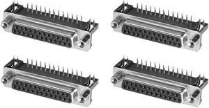 D-sub Connector Female Socket 25-pin 2-row Right Angle Port Terminal Breakout for Mechanical Equipment Black Pack of 4