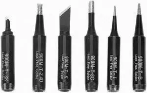 6pcs/set Copper Iron Tip 900M-T Soldering Tip Electric Weldering Iron Head Solder Tool Set Soldering Rework Station - Black