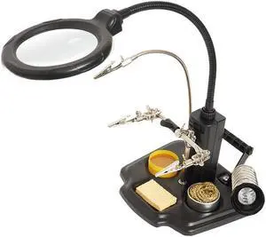 Pro'sKit SN-396 Magnifying Glass LED Lights Magnifier with Soldering Iron Stander Clamp Alligator For BGA Soldering Repair