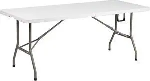 6-Foot Bi-Fold Granite White Plastic Banquet and Event Folding Table with Carrying Handle