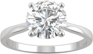 14K White Gold Moissanite by Charles & Colvard 8mm Round Engagement Ring-size 9, 1.90ct DEW