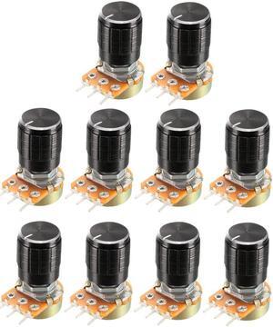 10 Pcs 100K Ohm Variable Resistors Single Turn Rotary Carbon Film Taper Potentiometer with Knobs