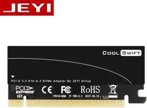 JEYI CoolSwift Heat dissipation M.2 NVMe SSD NGFF TO PCIE X4 adapter MKey interface card Suppor PCI Express 3.0 x16 full speed