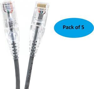 Micro Connectors (E08-001-SLIM-5) Ultra Slim 1Feet (28AWG) CAT 6 UTP RJ45 Patch Cables, Pack of 5, Color-Gray
