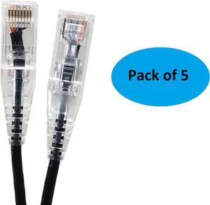 Micro Connectors (E08-001B-SLIM-5) Ultra Slim 1Feet (28AWG) CAT 6 UTP RJ45 Patch Cables, Pack of 5, Color-Black