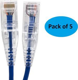 Micro Connectors (E08-014BL-SLIM-5) Ultra Slim 14 Feet (28AWG) CAT 6 UTP RJ45 Patch Cables, Pack of 5, Color-Blue