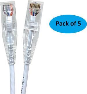 Micro Connectors (E08-050W-SLIM-5) Ultra Slim 50 Feet (28AWG) CAT 6 UTP RJ45 Patch Cables, Pack of 5, Color-White