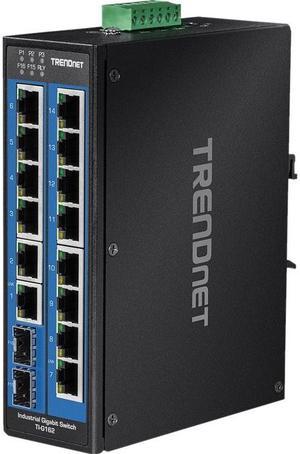 TRENDnet 16-Port Hardened Industrial Unmanaged Gigabit DIN-Rail Switch, TI-G162, 14 x Gigabit Ports, 2 x Gigabit SFP Slots,32Gbps Switching Capacity, IP30 Ethernet Network Switch