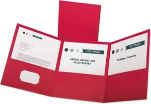 Oxford 59811 Tri-Fold Folder w/3 Pockets, Holds 150 Letter-Size Sheets, Red