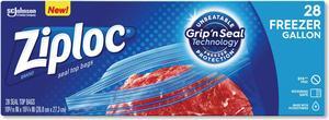 Ziploc Zipper Freezer Bags, 1 Gal, 2.7 Mil, 9.6" X 12.1", Clear, 28/Box 314445BX